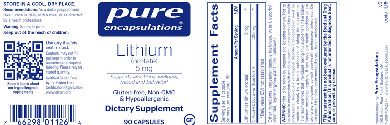 Lithium (Orotate) 5 Mg 90 Count