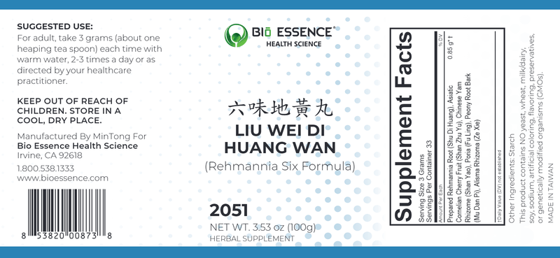 Liu Wei Di Huang Wan (Bio Essence Health Science) Label