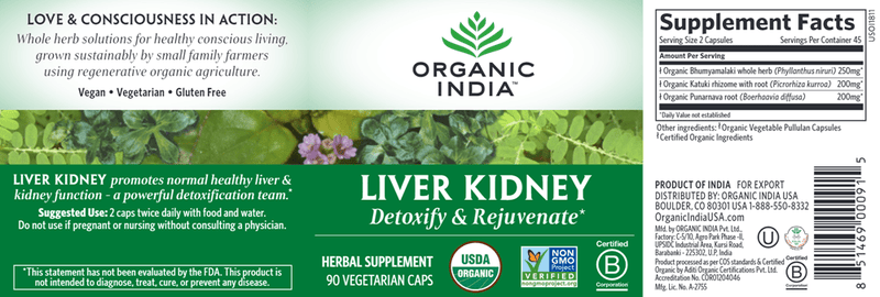 Liver Kidney 90ct (Organic India) Label