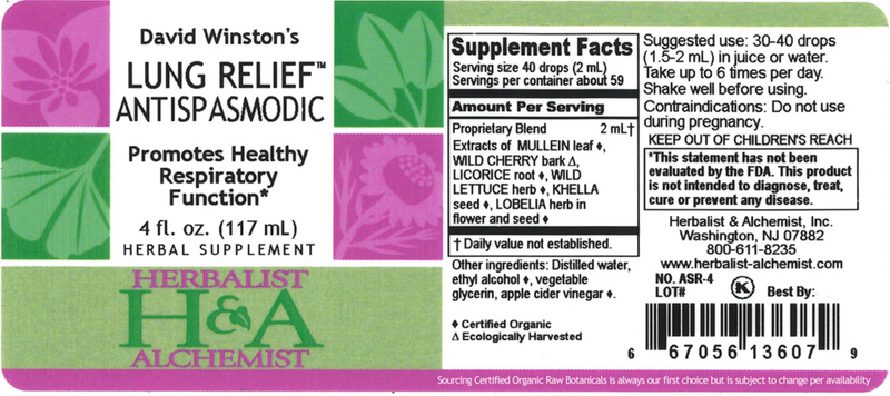 Lung Relief Antispasmodic (Herbalist Alchemist) Label