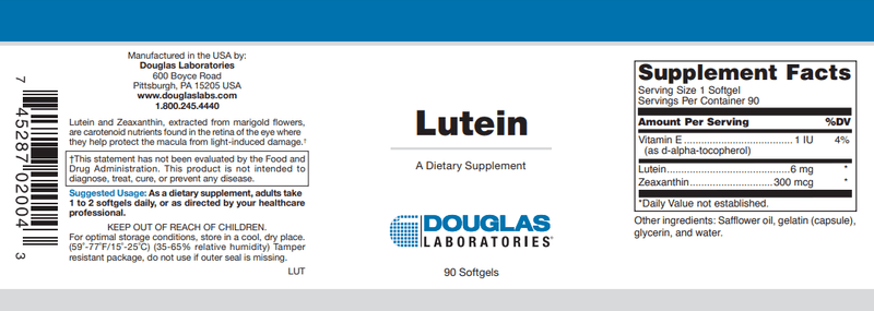 Lutein (Douglas Labs) Label