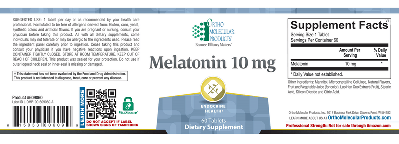 MELATONIN 10 mg (Ortho Molecular) Label