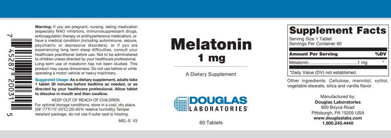 MELATONIN 1mg (Douglas Labs) label