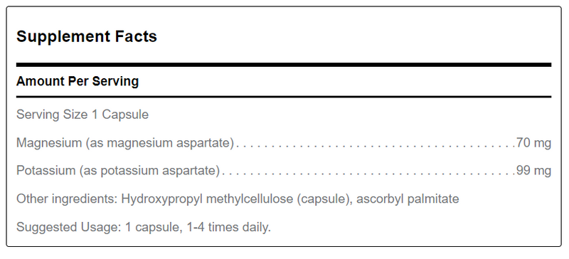 MAGNESIUM/POTASSIUM ASPARTATE (Douglas Labs) supplement facts