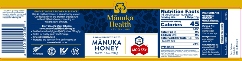 MGO 573+ Manuka Honey (Manuka Health) Label