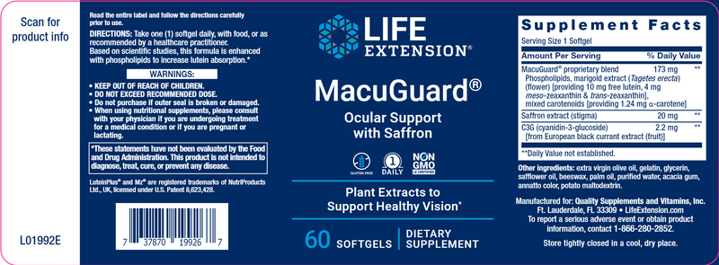 MacuGuard® Ocular Support with Saffron (Life Extension) Label