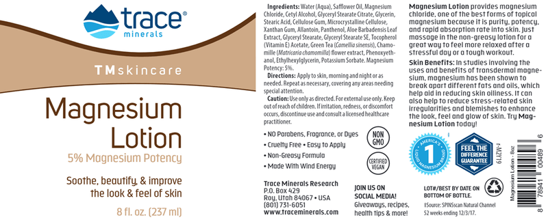 Magnesium Lotion Trace Minerals Research label