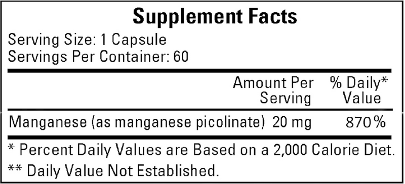 Manganese Picolinate 20 mg (Ecological Formulas) Supplement Facts