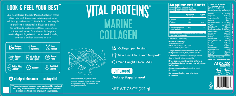 Marine Collagen Powder (Vital Proteins) Label