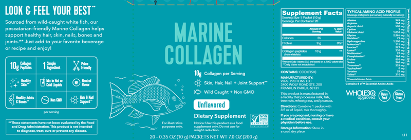 Marine Collagen Stick Pack Box (Vital Proteins) Label