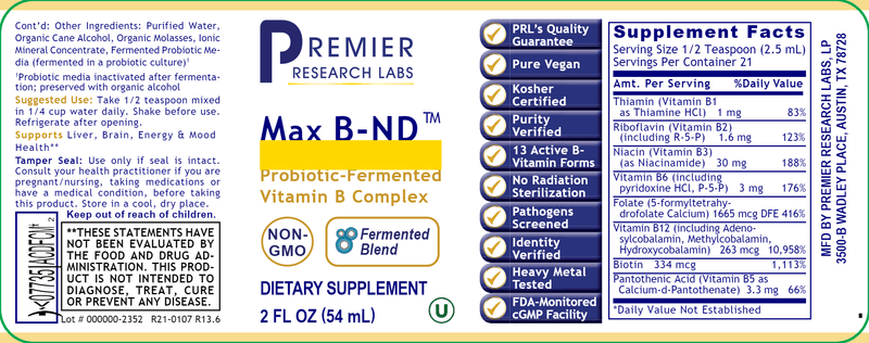 Max B-ND 2oz (Premier Research Labs) Label