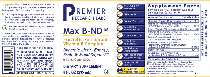 Max B-ND 8oz (Premier Research Labs) Label