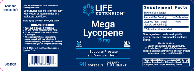 Mega Lycopene (Life Extension) Label