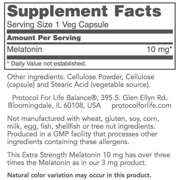 Melatonin 10mg (Protocol for Life Balance) Supplement Facts