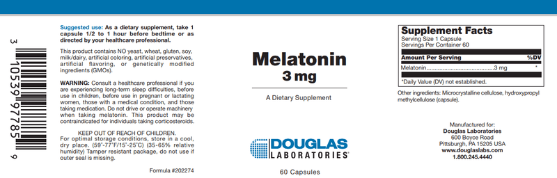 Melatonin 3Mg (Douglas Labs) Supplement facts