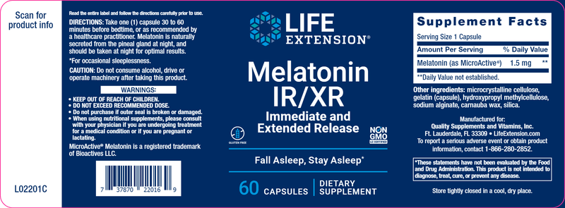 Melatonin IR/XR (Life Extension) Label