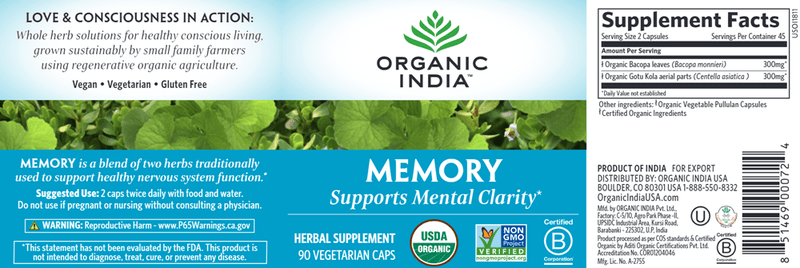 Memory (Organic India) Label