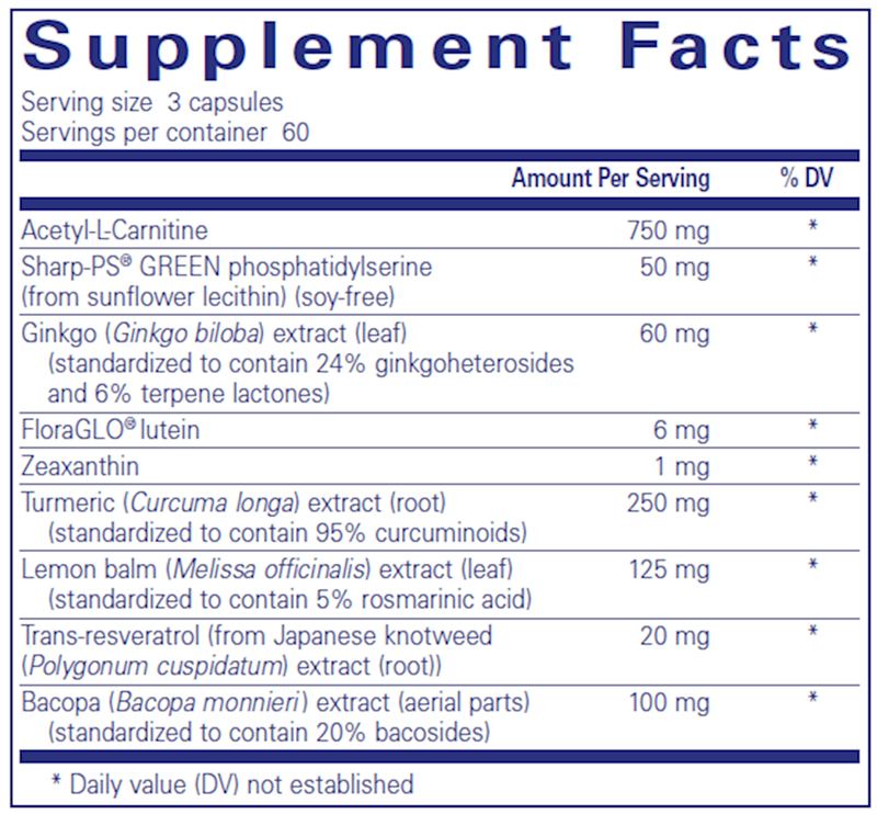 Memory Pro 180 caps (Pure Encapsulations) supplement facts