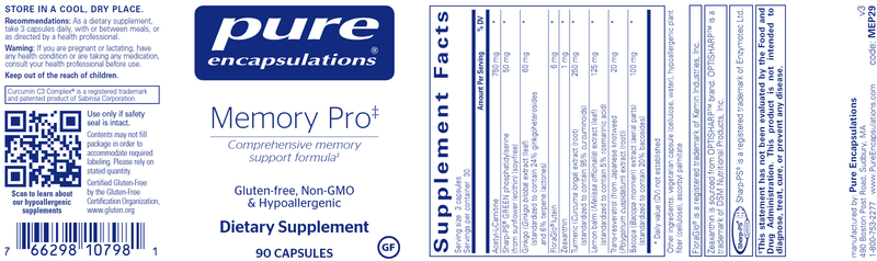 Memory Pro 90 caps (Pure Encapsulations) label