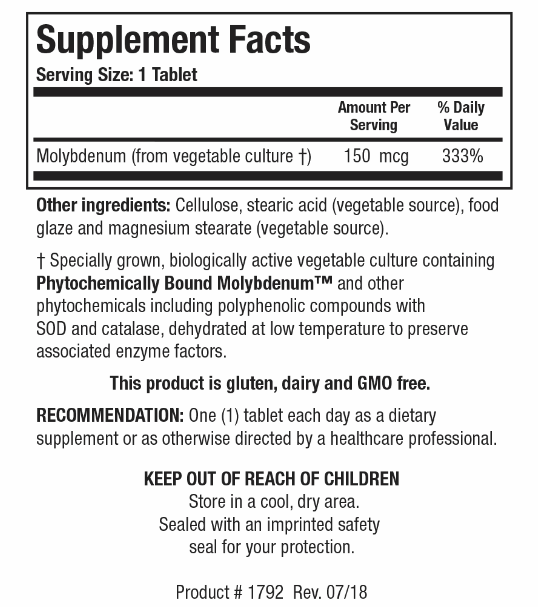 Mo-Zyme Forte (Molybdenum) (Biotics Research) Supplement Facts