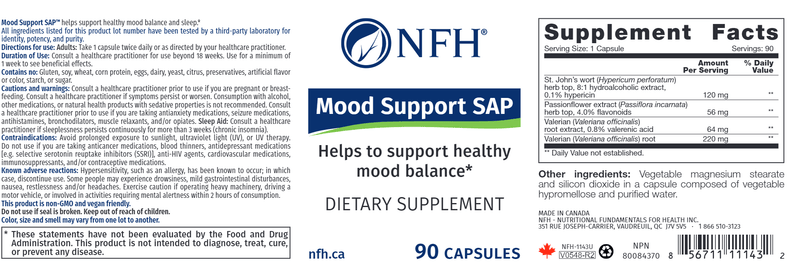 Mood Support SAP (NFH Nutritional Fundamentals) Label