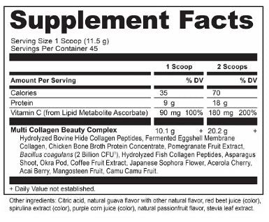 Multi Collagen Powder Beauty 18.3oz (Ancient Nutrition) Supplement Facts