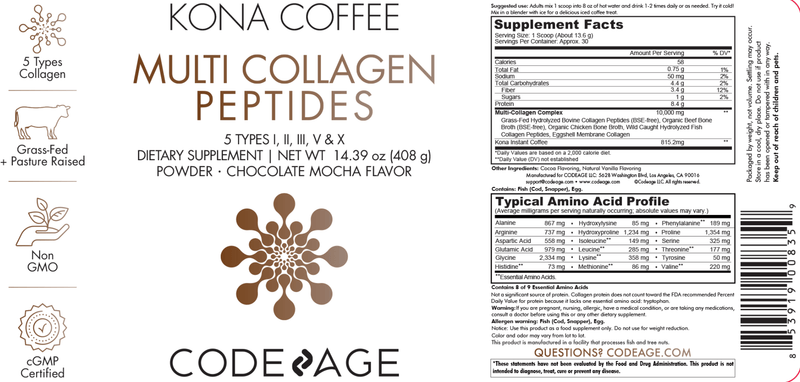 Multi Collagen Peptides - Kona Coffee Codeage Label