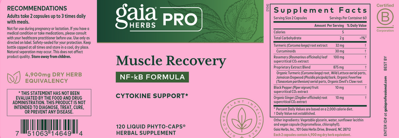 Muscle Recovery NF-kB Formula (Gaia Herbs Professional Solutions) Label