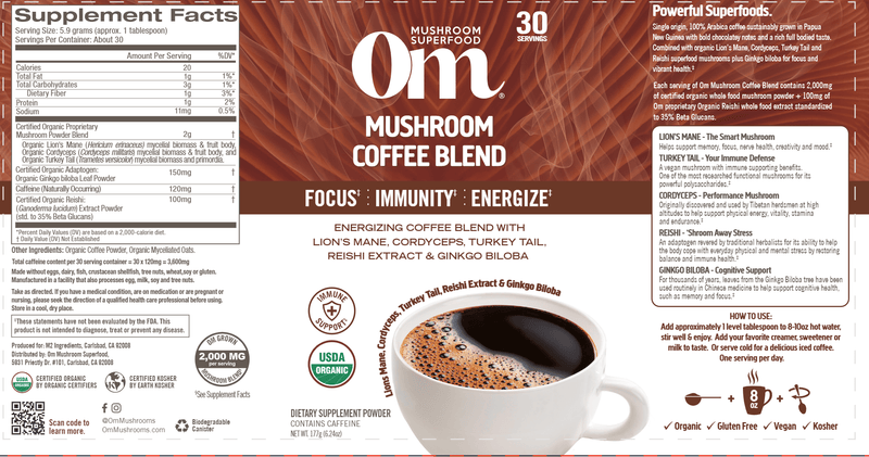 Mushroom Coffee Blend (Om Mushrooms) label