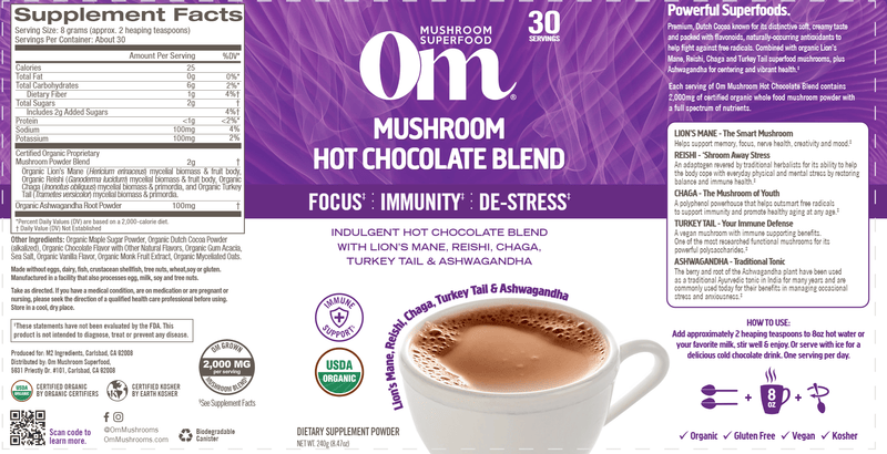 Mushroom Hot Chocolate Blend (Om Mushrooms) label