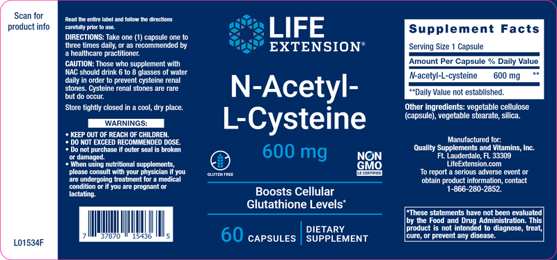 N-Acetyl-L-Cysteine (Life Extension) Label