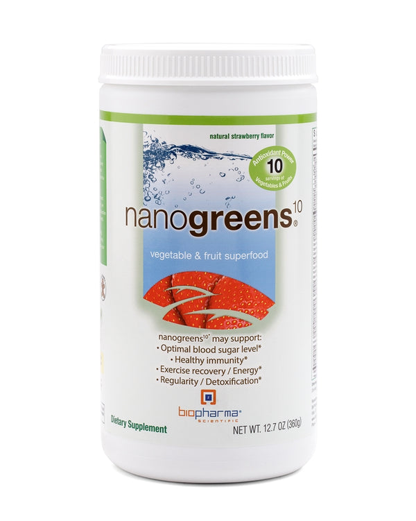 Nanogreens10 Strawberry 12.7 oz (BioPharma Scientific) Front