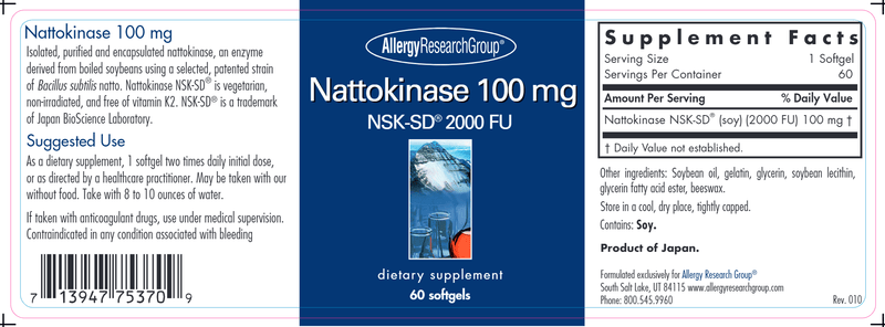 Nattokinase 100 mg NSK-SD® 60 Count