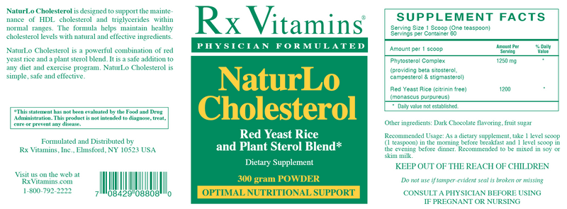 NaturLo Cholesterol Powder (Rx Vitamins) Label