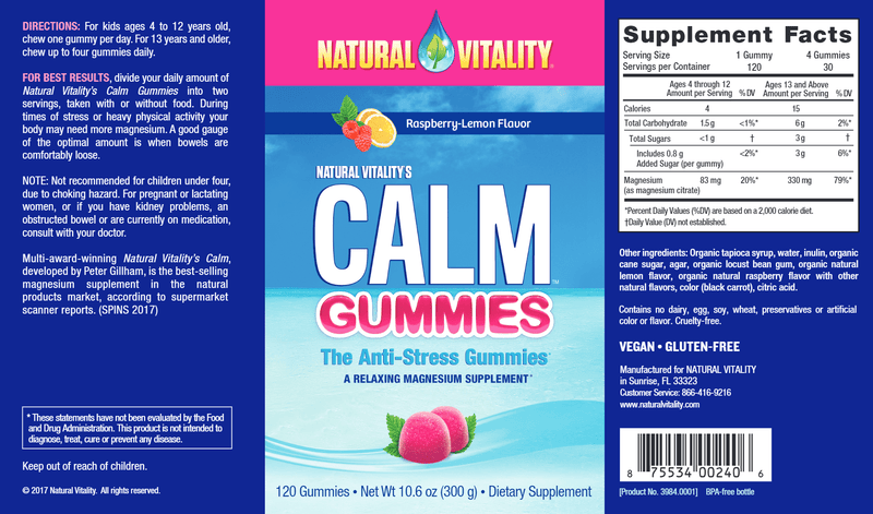 Natural Calm Gummies (Natural Vitality) Label