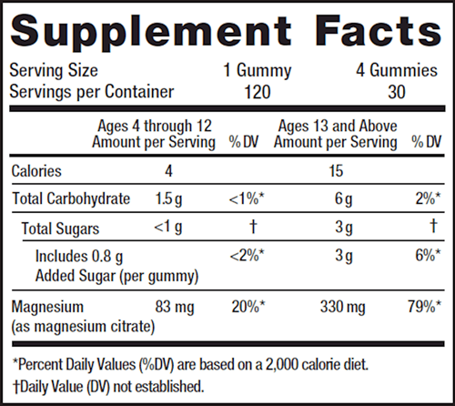 Natural Calm Gummies (Natural Vitality) Supplement Facts