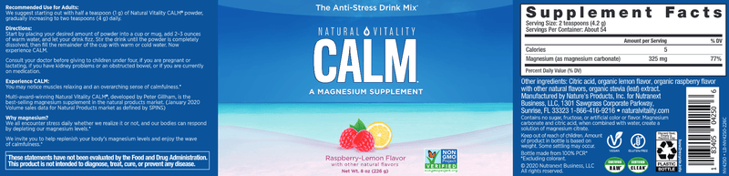 Natural Calm Raspberry-Lemon (Natural Vitality) 8oz Label