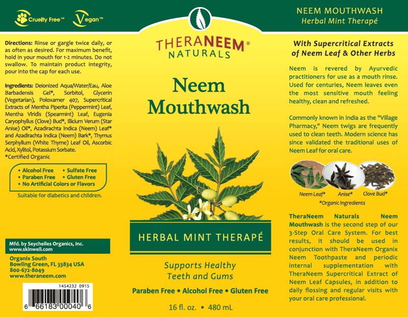 Neem Mouthwash Mint (Theraneem) Label