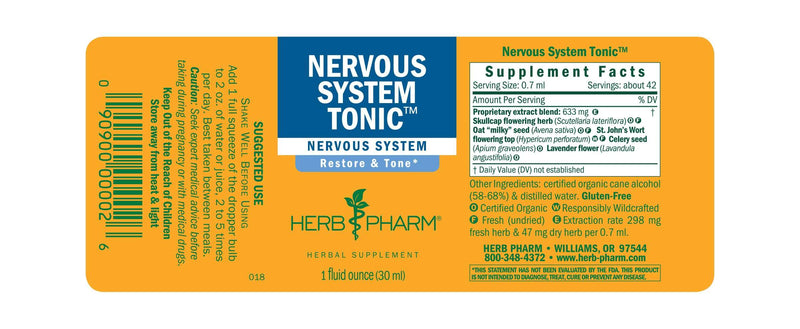 Nervous System Tonic Compound label Herb Pharm