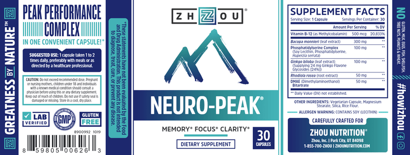 Neuro-Peak (ZHOU Nutrition) Label