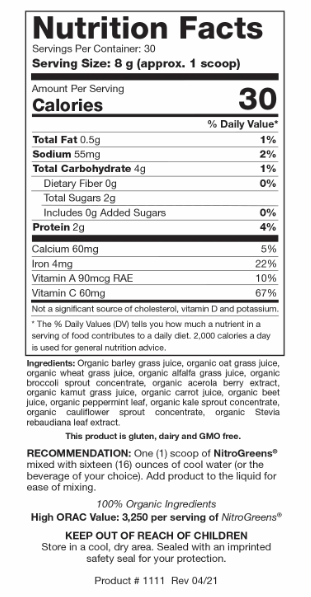 Nitrogreens (Biotics Research) Nutrition Facts