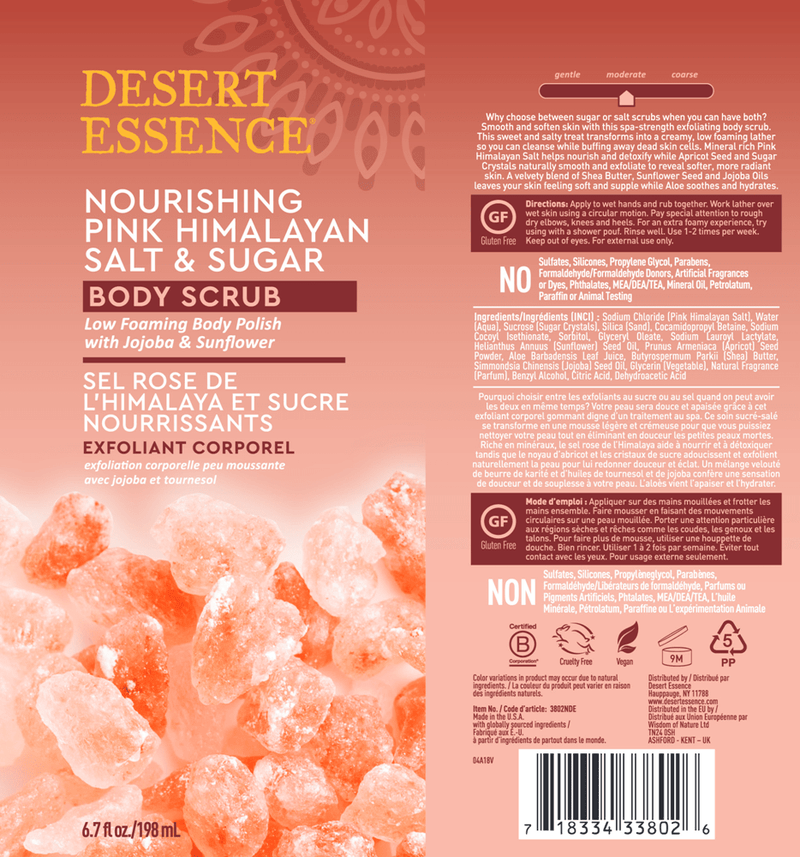 Nourishing Pink Himalayan Salt & Sugar Body Scrub (Desert Essence) Label