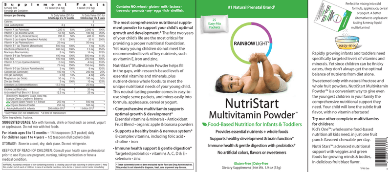 NutriStart Multivitamin Powder (Rainbow Light Nutrition) Label