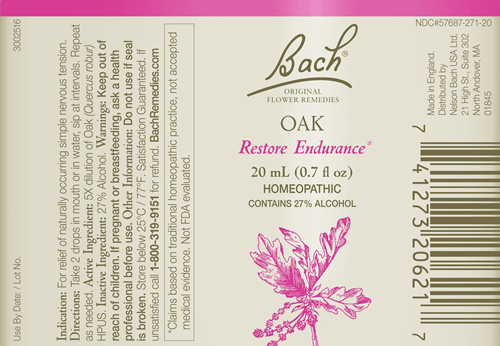 Oak Flower Essence (Nelson Bach) Label