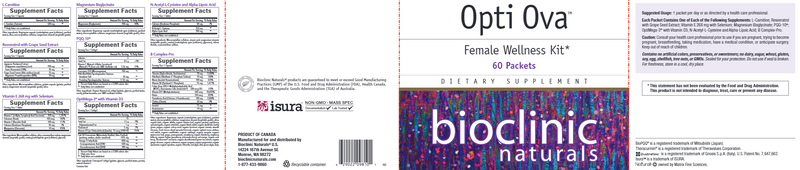 Opti Ova Female Wellness Kit (Bioclinic Naturals) Label