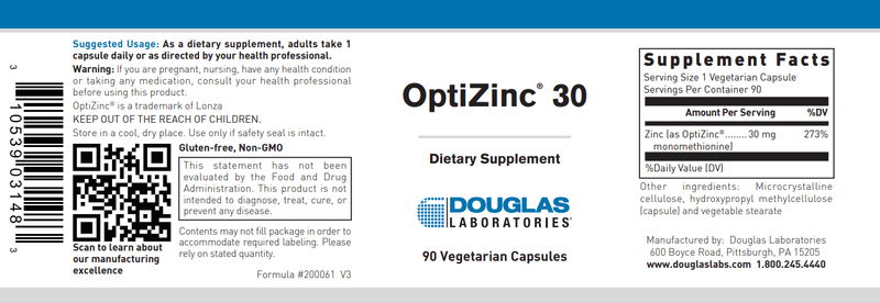 Opti-Zinc 30 (Douglas Labs) Label