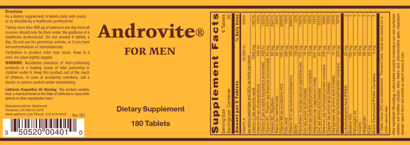 Optimox® Androvite® (Allergy Research Group) label