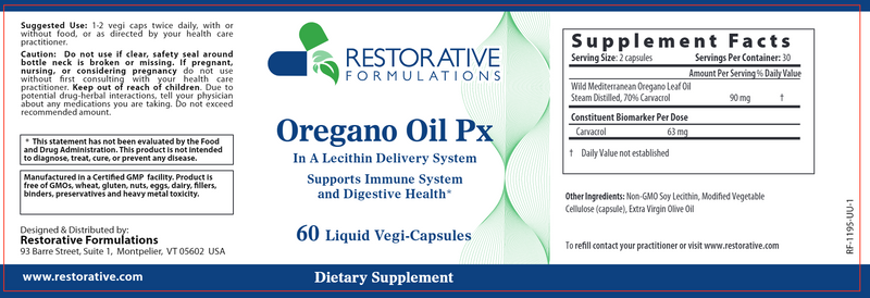 Oregano Oil Px (Restorative Formulations) Label