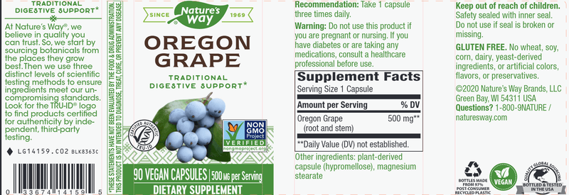 Oregon Grape Root (Nature's Way) Label