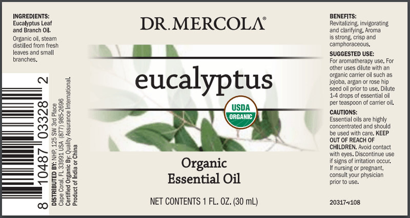 Organic Eucalyptus Essential Oil (Dr. Mercola) Label